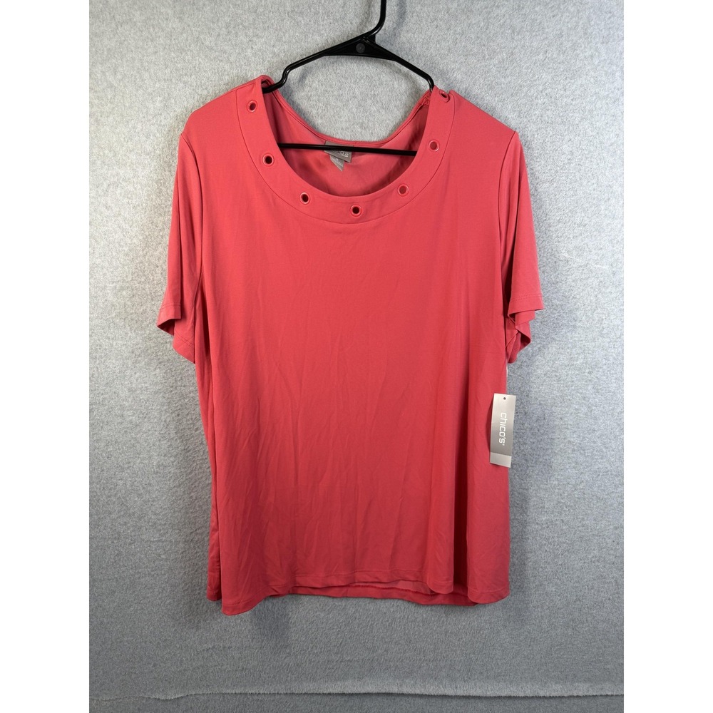 Chico's Shirt Womens XL/16 (Chicos 3) Pink Scoop Neck Short Sleeve Knit Top